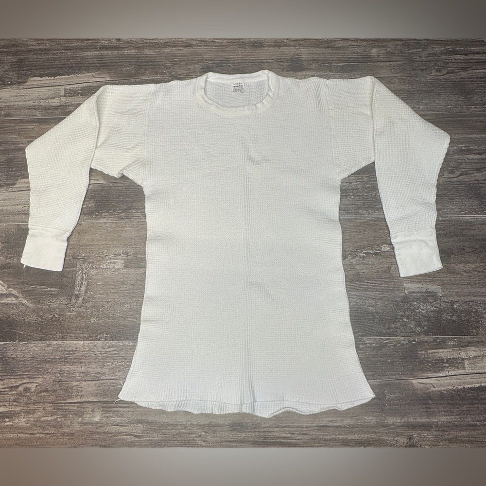 Vintage Waffle Knit Shirt - Thermal Long Sleeve - 100% Cotton - Size Large - GUC